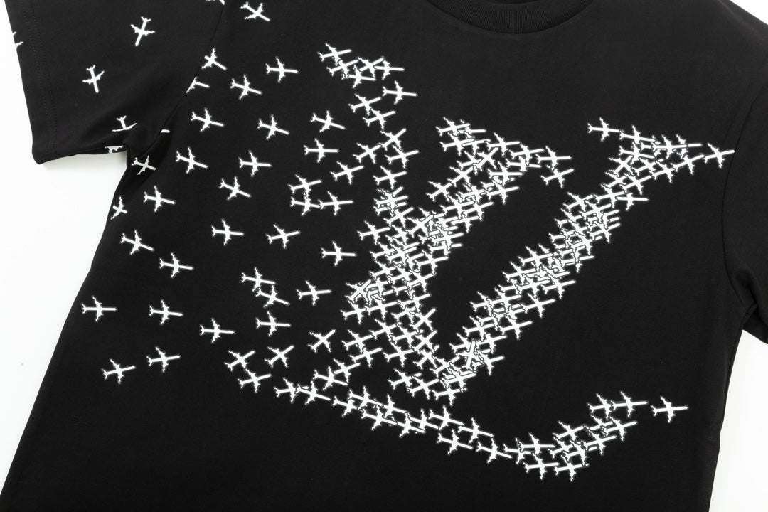 Small airplane gradient print short-sleeved T-shirt