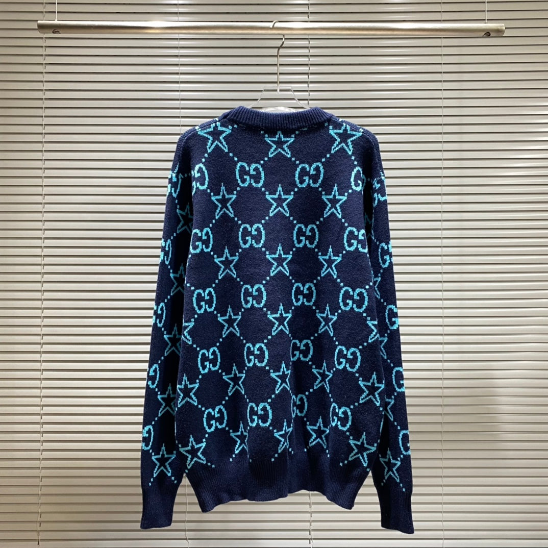 Round neck sweater with five-pointed stars and double G letters jacquard