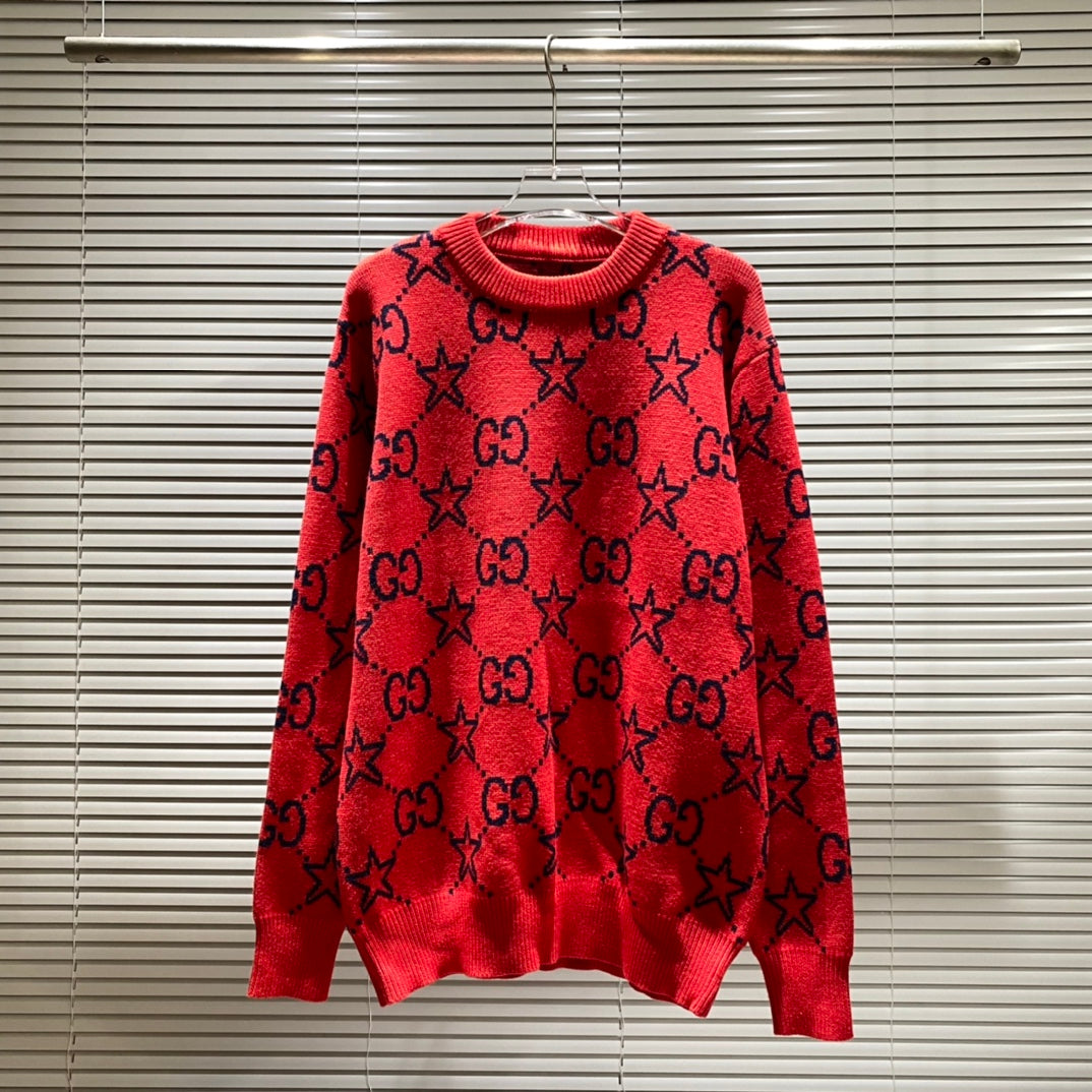 Round neck sweater with five-pointed stars and double G letters jacquard