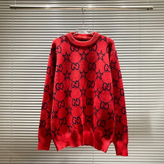 Round neck sweater with five-pointed stars and double G letters jacquard