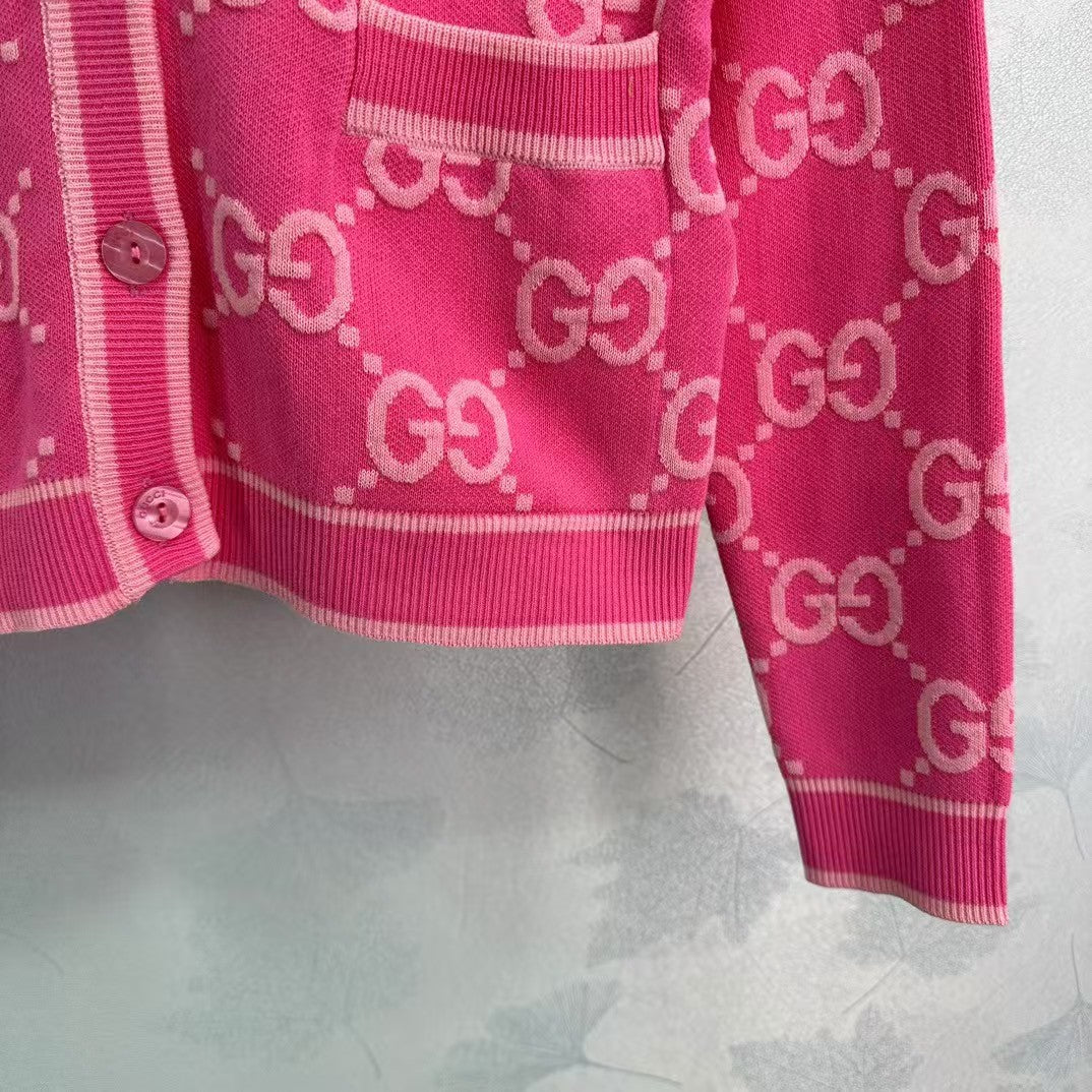 gg jacquard knitted crew neck cardigan