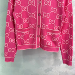 gg jacquard knitted crew neck cardigan