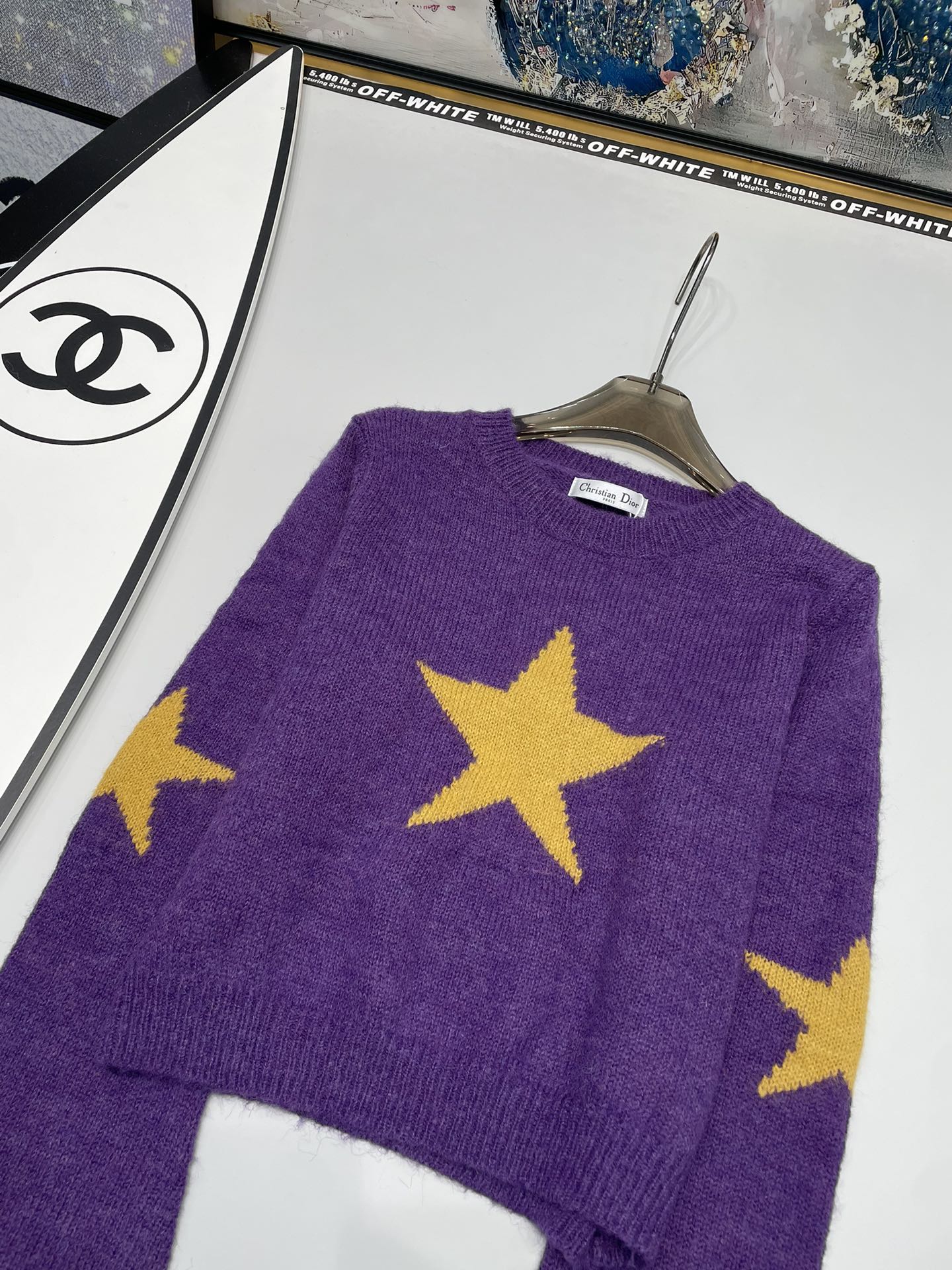 Sentence star intarsia colorblock knitted top