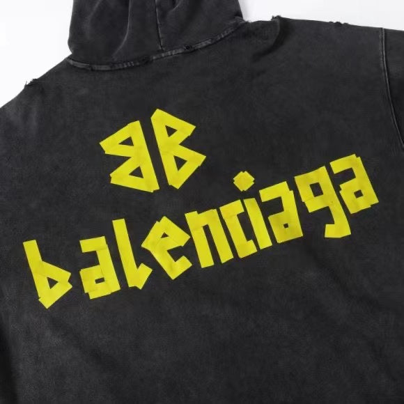 Masking tape letter print hooded sweatshirt