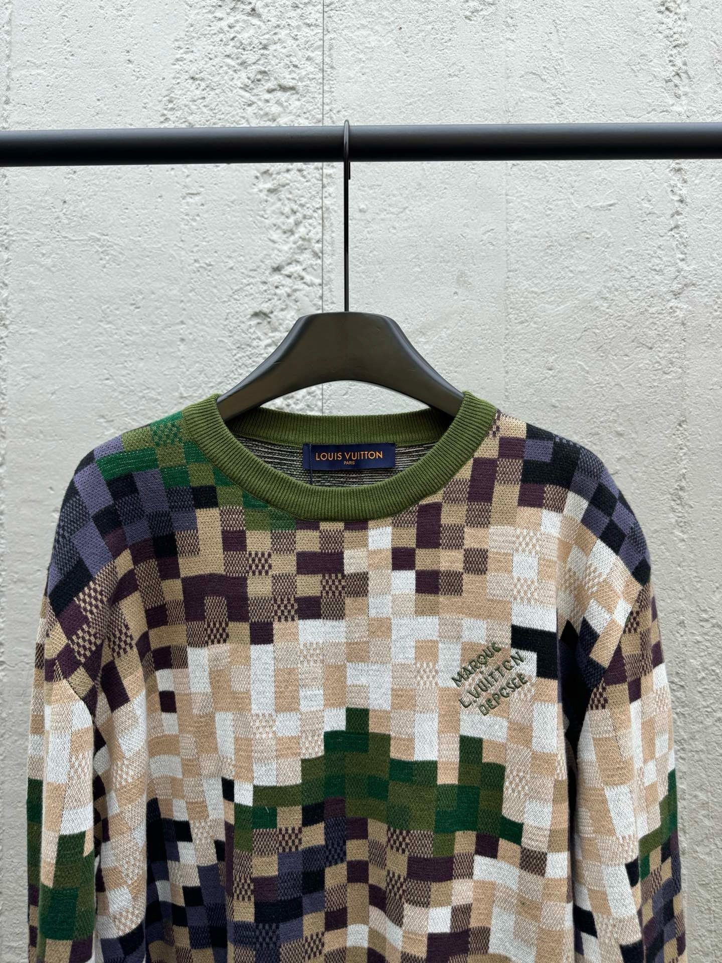 Camouflage Green Checkered Knit Sweater