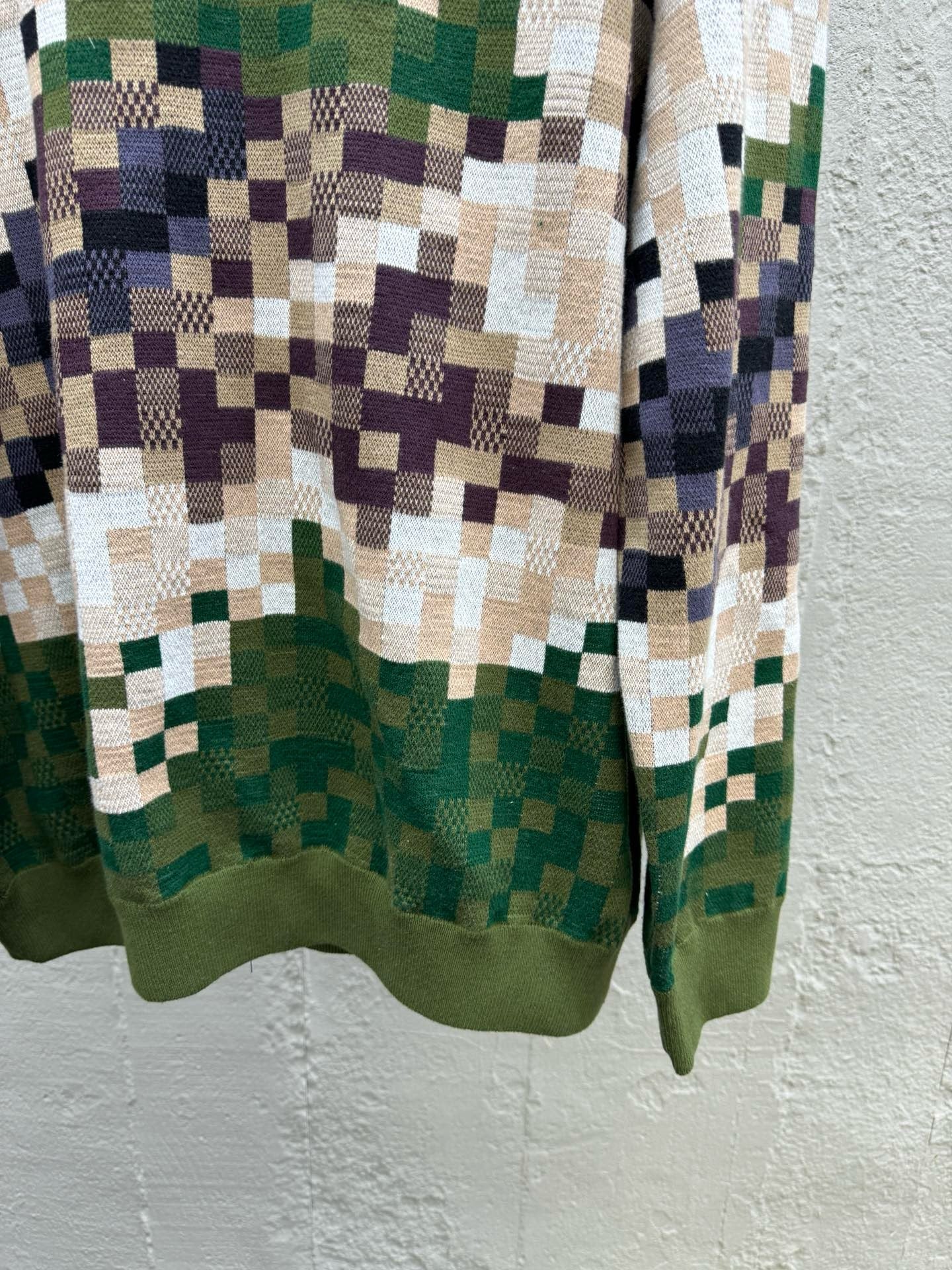 Camouflage Green Checkered Knit Sweater