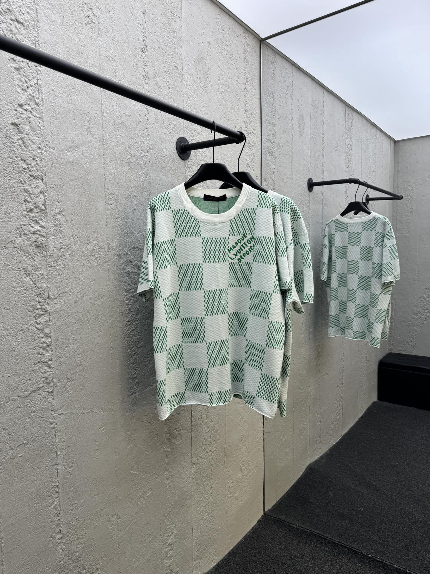 Green Checkerboard Jacquard Short Sleeve T-Shirt