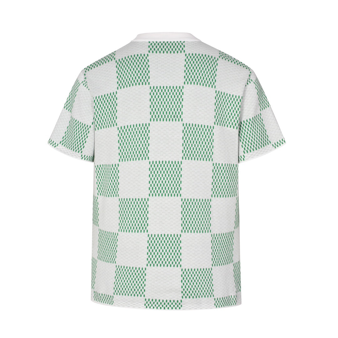 Green Checkerboard Jacquard Short Sleeve T-Shirt