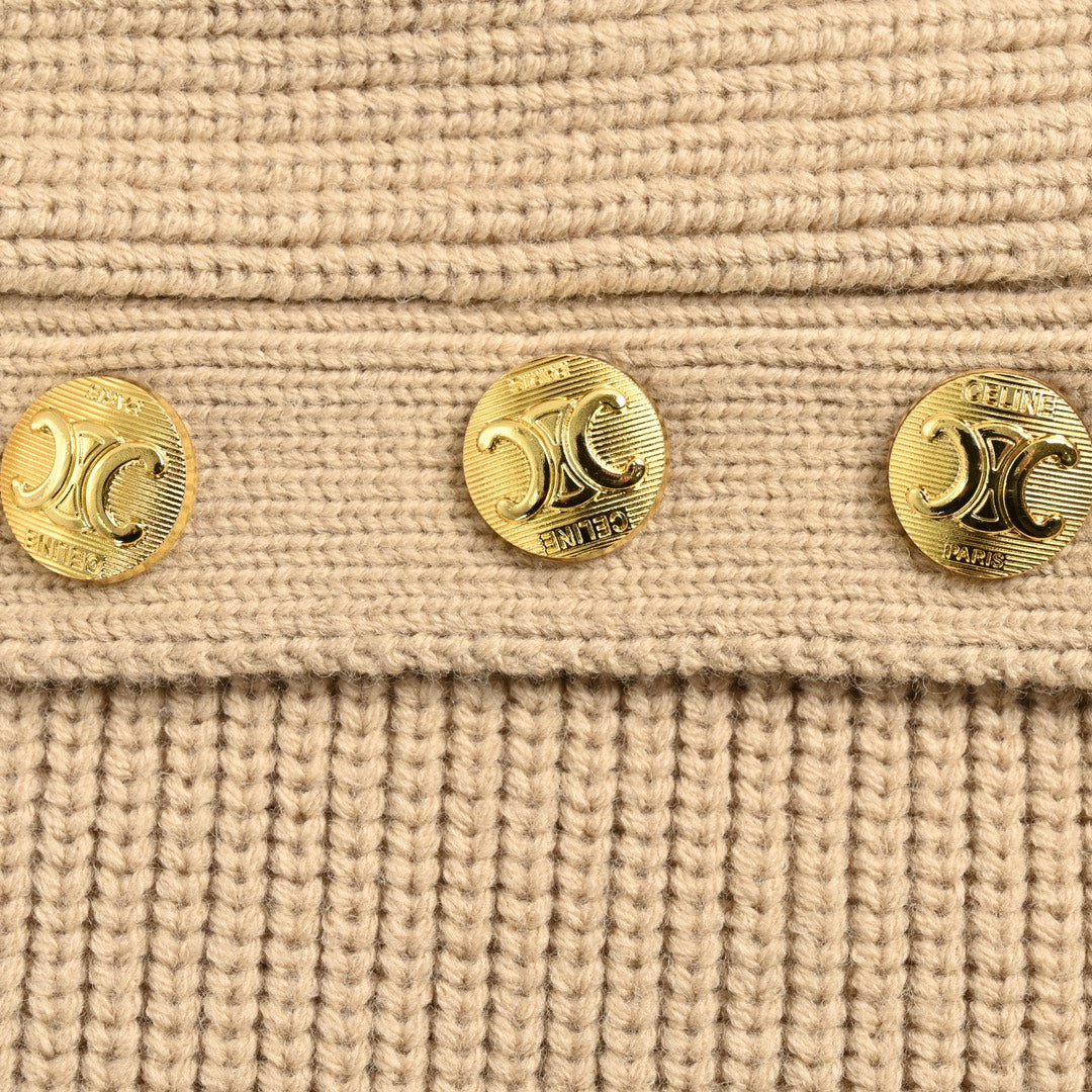 Single-breasted gold button lapel women's sweater