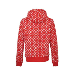 Joint style all-over printed presbyopic red hooded sweatshirt