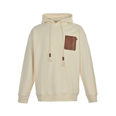 Hooded sweatshirt with embossed leather patch on chest