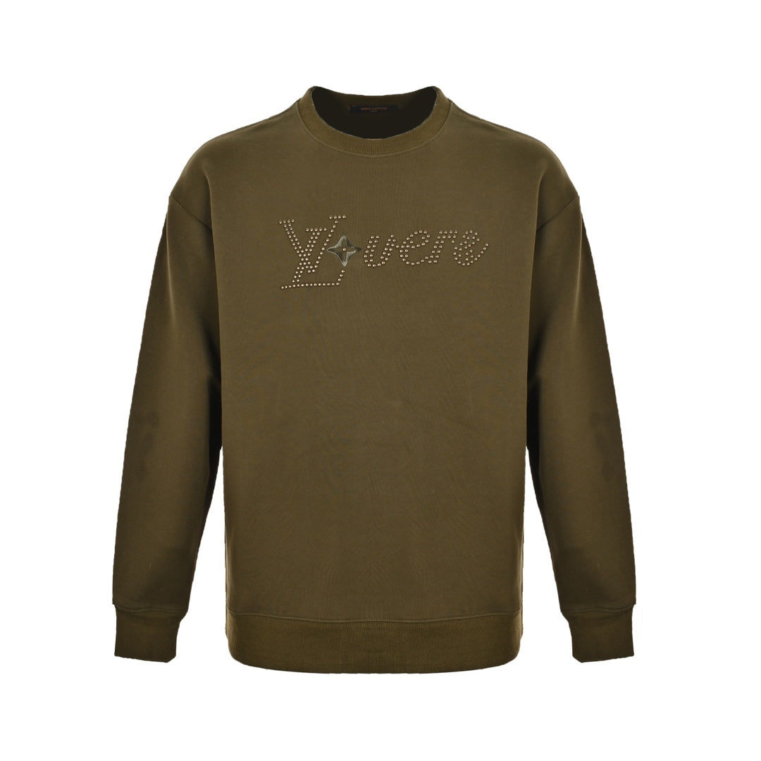 Rivet letter embroidered crew neck sweatshirt