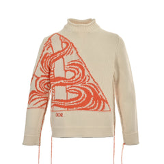 Orange space element jacquard crew neck sweater