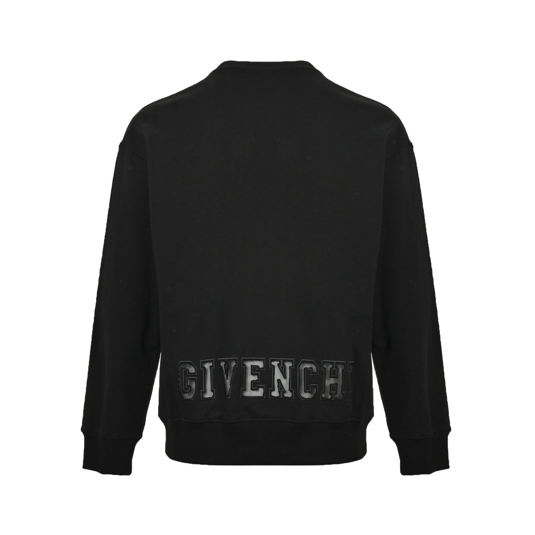 Round neck sweatshirt with embroidered letter logo on front and back