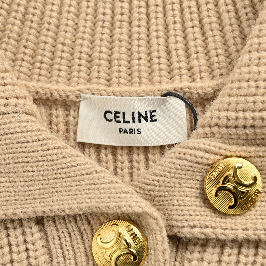 Single-breasted gold button lapel women's sweater