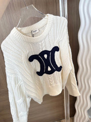 Super beautiful large logo exquisite embroidered knitted sweater