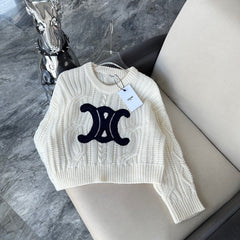 Super beautiful large logo exquisite embroidered knitted sweater