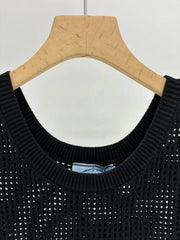 Open-knit embroidered vest